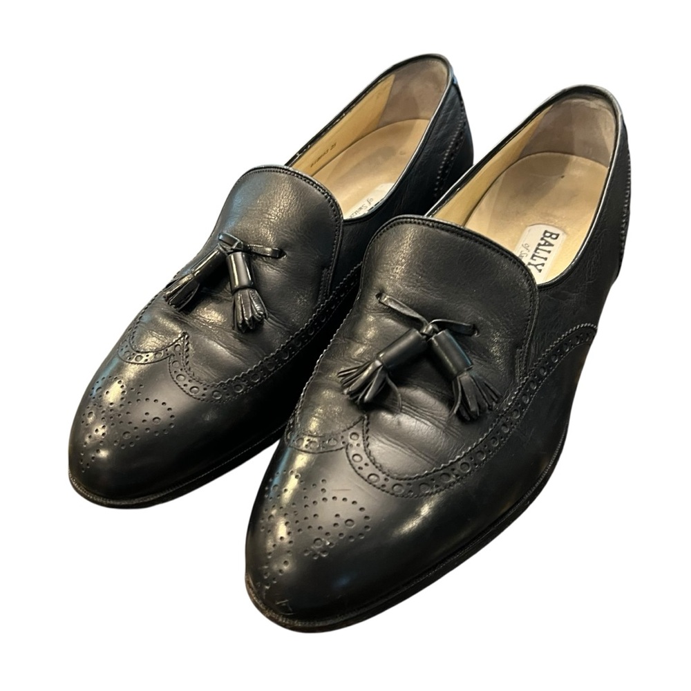 Bally Of Switzerland Men's Black Leather Oxford Slip On Dress‎ Shoes 10D Tassels
